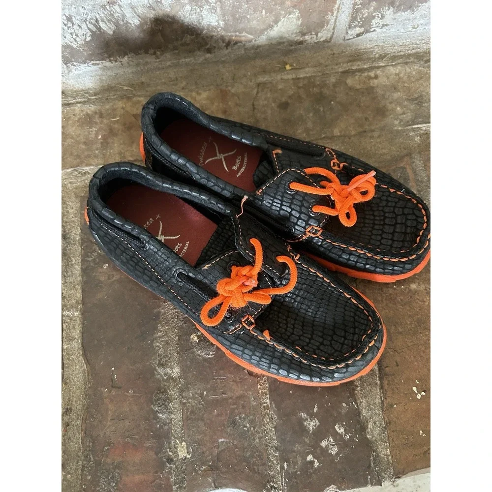 Boys Black And Orange Twisted X Driving Moccasin Size 13.5‎